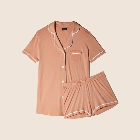 COSABELLA Bella Short Sleeve Top + Boxer Pajama Set in Copper Moon and Ivory 3X - Picture 1 of 7